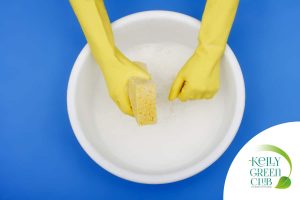 Kelly Green Club - Soaking the sponge in a bleach solution